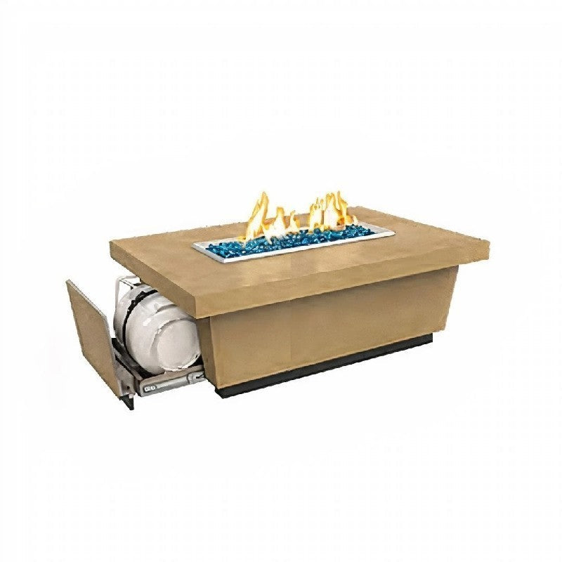 American Fyre Design - 18 1/2 Inch Contempo Rectangle Propane Gas Drawer Tank Fire Table, Cafe Blanco-United Backyard