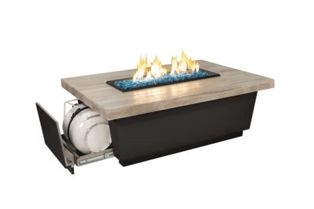 American Fyre Design - 18 1/2 Inch Contempo Rectangle Propane Gas Drawer Tank Fire Table, French Barrel Oak-United Backyard