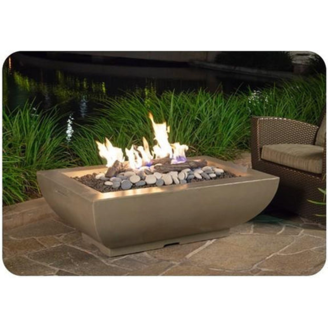 American Fyre Design - 50" Bordeaux Rectangle Fire Bowl, Black Lava, Natural Gas-United Backyard