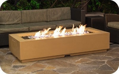 American Fyre Design - 72 Inch Louvre Long Rectangle Fire Pit, Cafe Blanco, Propane Gas-United Backyard