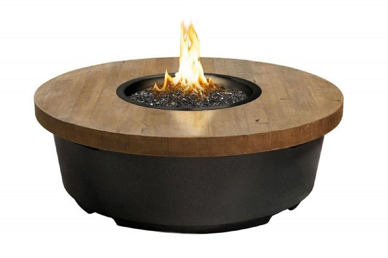 American Fyre Design - Reclaimed Wood 15 1/2 Inch Contempo Round Fire Table, French Barrel Oak, Propane Gas-United Backyard