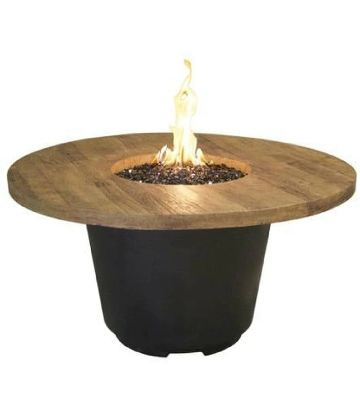 American Fyre Design - Reclaimed Wood 24 Inch Cosmo Round Fire Table, Silver Pine, Propane Gas-United Backyard