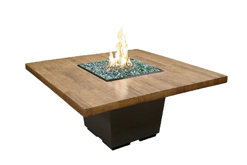 American Fyre Design - Reclaimed Wood 29 Inch Cosmo Square Dining Fire Table, French Barrel Oak, Propane Gas-United Backyard