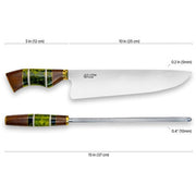 Brazilian Flame - 10" Rumpsteak Traditional Set Stainless Steel 3mm Knife + Sharpener - Picanha Set Green-United Backyard