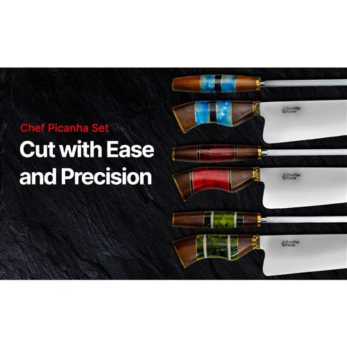 Brazilian Flame - 10" Rumpsteak Traditional Set Stainless Steel 3mm Knife + Sharpener - Picanha Set Green-United Backyard