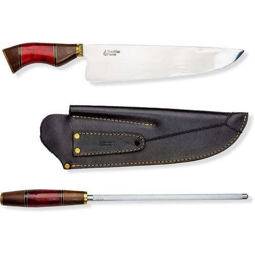 Brazilian Flame - 10" Rumpsteak Traditional Set Stainless Steel 3mm Knife + Sharpener - Picanha Set Red-United Backyard
