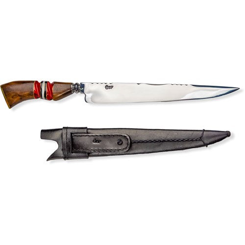 Brazilian Flame - 10" Traditional Line Forged Stainless Steel Knife 5mm w/Leather Case - Luxor Polished Red-United Backyard