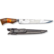 Brazilian Flame - 10" Traditional Line Forged Stainless Steel Knife 5mm w/Leather Case - Luxor Polished Yellow-United Backyard