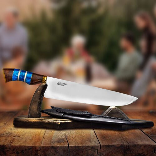 Brazilian Flame - 10" Traditional Line Rumpsteak Knife 3mm with Wooden Handle Leather Case - Picanha Blue-United Backyard