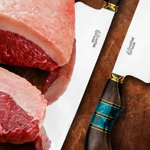 Brazilian Flame - 10" Traditional Line Rumpsteak Knife 3mm with Wooden Handle Leather Case - Picanha Green-United Backyard