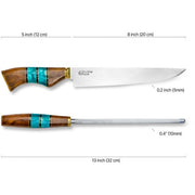 Brazilian Flame - 10" Traditional Line Stainless Steel Knife 3mm with Sharpener and w/Case - Ribs Set Green-United Backyard