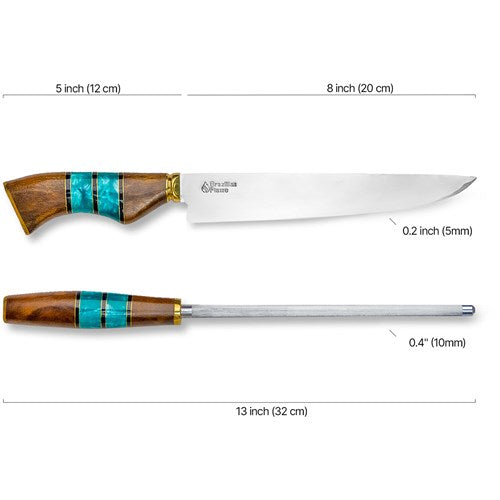 Brazilian Flame - 10" Traditional Line Stainless Steel Knife 3mm with Sharpener and w/Case - Ribs Set Green-United Backyard