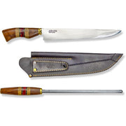 Brazilian Flame - 10" Traditional Line Stainless Steel Knife 3mm with Sharpener and w/Case - Ribs Set Red-United Backyard