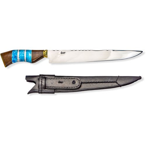 Brazilian Flame - 10" Traditional Line Stainless Steel Knife 5mm with Wooden Handle w/Case - Versatile Blue-United Backyard