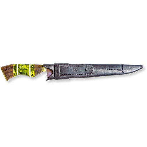 Brazilian Flame - 10" Traditional Line Stainless Steel Knife 5mm with Wooden Handle w/Case - Versatile Green-United Backyard