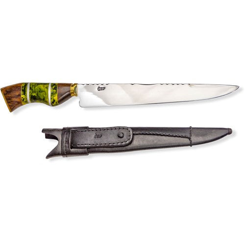 Brazilian Flame - 10" Traditional Line Stainless Steel Knife 5mm with Wooden Handle w/Case - Versatile Green-United Backyard