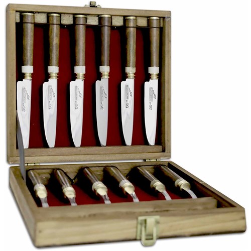 Brazilian Flame - 12 Pc Flatware Fork and Knife Set 5mm Deer Horn and Imbuia Handle-United Backyard