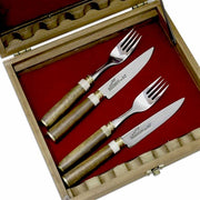 Brazilian Flame - 12 Pc Flatware Fork and Knife Set 5mm Deer Horn and Imbuia Handle-United Backyard