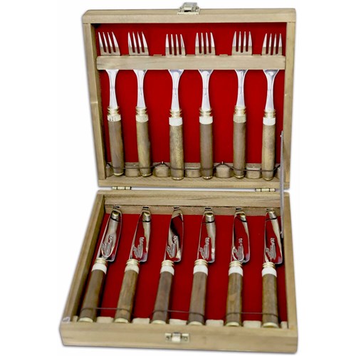 Brazilian Flame - 12 Pc Flatware Fork and Knife Set 5mm Deer Horn and Imbuia Handle-United Backyard