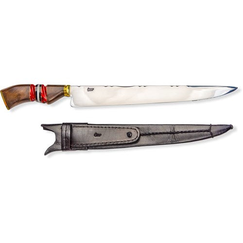 Brazilian Flame - 12" Traditional Line Stainless Steel Knife 5mm with Wooden Handle w/Case - Versatile Red-United Backyard