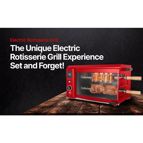 Brazilian Flame - Electric Rotisserie Brazilian Grill, 2 Skewer Unit - Red-United Backyard