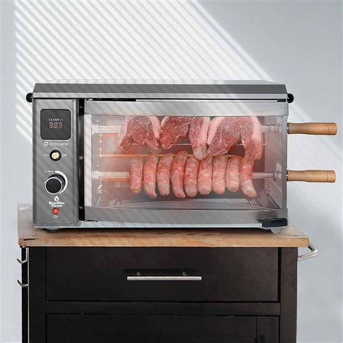 Brazilian Flame - Electric Rotisserie Brazilian Grill, 2 Skewer Unit - Silver-United Backyard