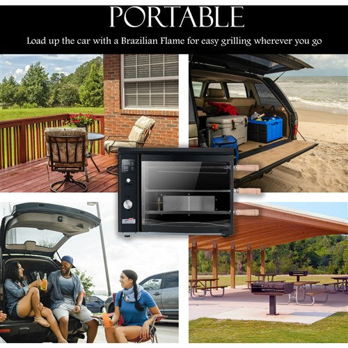 Brazilian Flame - Gas Rotisserie Brazilian Grill, 3 Skewer Unit, No Upper Tray - Black-United Backyard