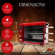 Brazilian Flame - Gas Rotisserie Brazilian Grill, 3 Skewer Unit, No Upper Tray - Red-United Backyard