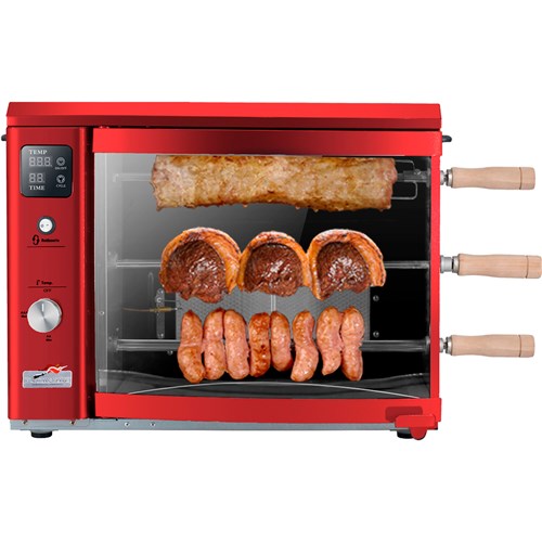 Brazilian Flame - Gas Rotisserie Brazilian Grill, 3 Skewer Unit, No Upper Tray - Red-United Backyard