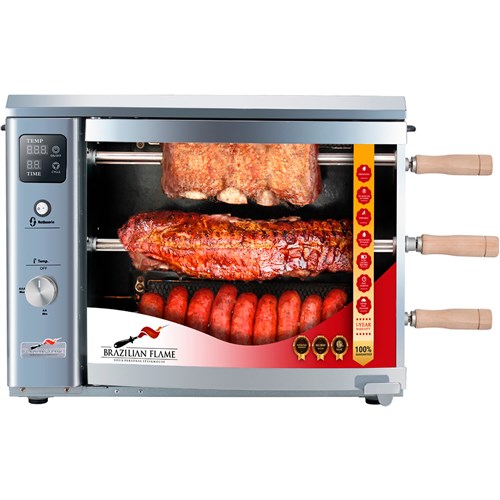 Brazilian Flame - Gas Rotisserie Brazilian Grill, 3 Skewer Unit, No Upper Tray - Silver-United Backyard