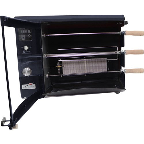 Brazilian Flame - Gas Rotisserie Brazilian Grill, 3 Skewer Unit, Upper Tray INCLUDED - Black-United Backyard