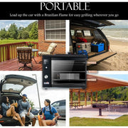 Brazilian Flame - Gas Rotisserie Brazilian Grill, 3 Skewer Unit, Upper Tray INCLUDED - Black-United Backyard