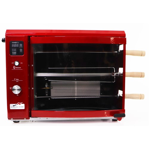 Brazilian Flame - Gas Rotisserie Brazilian Grill, 3 Skewer Unit, Upper Tray INCLUDED - Red-United Backyard