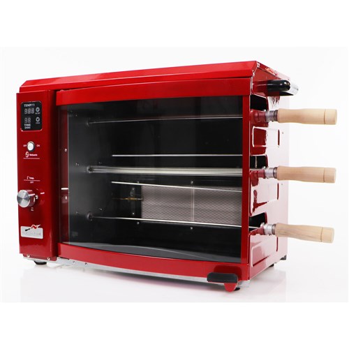Brazilian Flame - Gas Rotisserie Brazilian Grill, 3 Skewer Unit, Upper Tray INCLUDED - Red-United Backyard