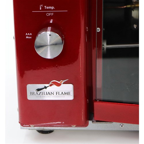 Brazilian Flame - Gas Rotisserie Brazilian Grill, 3 Skewer Unit, Upper Tray INCLUDED - Red-United Backyard
