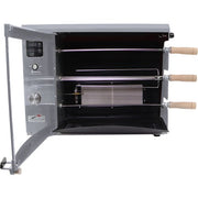Brazilian Flame - Gas Rotisserie Brazilian Grill, 3 Skewer Unit, Upper Tray INCLUDED - Silver-United Backyard