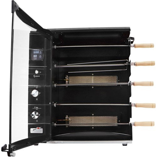 Brazilian Flame - Gas Rotisserie Brazilian Grill, 5 Skewer Unit, No Upper Tray - Black-United Backyard