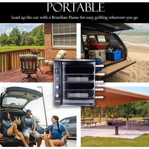 Brazilian Flame - Gas Rotisserie Brazilian Grill, 5 Skewer Unit, No Upper Tray - Black-United Backyard