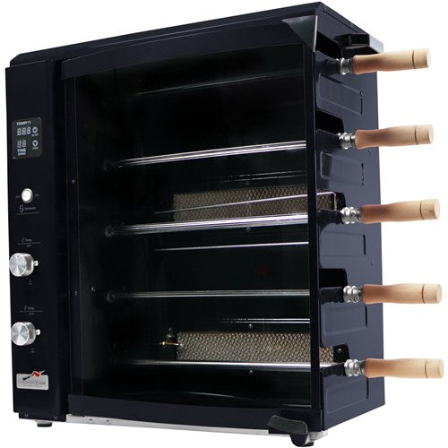 Brazilian Flame - Gas Rotisserie Brazilian Grill, 5 Skewer Unit, No Upper Tray - Black-United Backyard