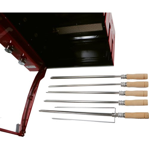 Brazilian Flame - Gas Rotisserie Brazilian Grill, 5 Skewer Unit, No Upper Tray - Red-United Backyard