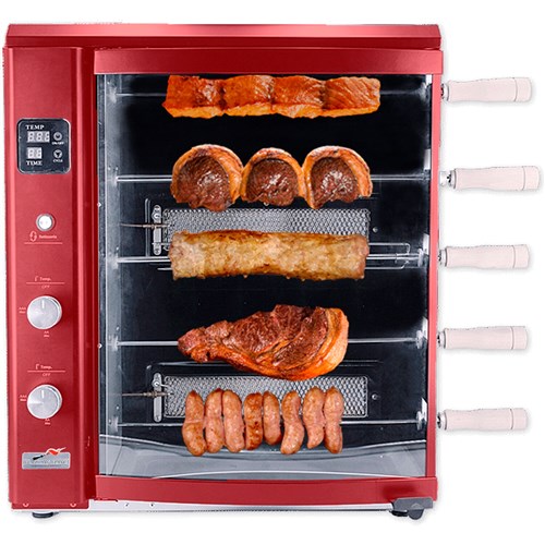 Brazilian Flame - Gas Rotisserie Brazilian Grill, 5 Skewer Unit, No Upper Tray - Red-United Backyard