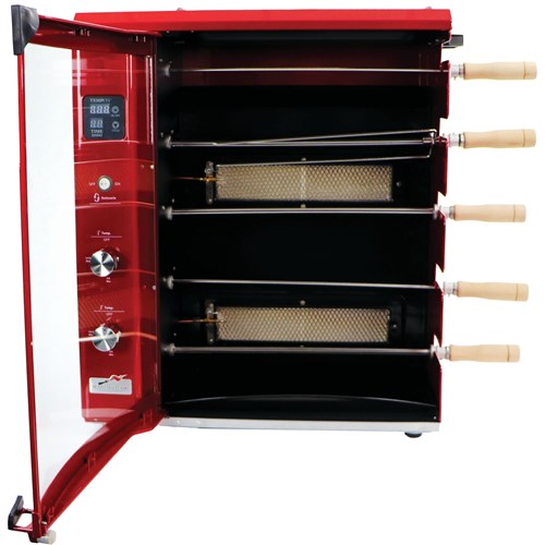 Brazilian Flame - Gas Rotisserie Brazilian Grill, 5 Skewer Unit, No Upper Tray - Red-United Backyard