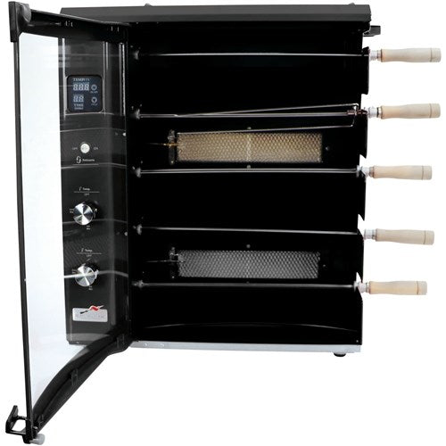 Brazilian Flame - Gas Rotisserie Brazilian Grill, 5 Skewer Unit, Upper Tray INCLUDED - Black-United Backyard