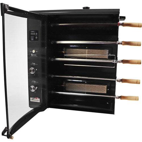 Brazilian Flame - Gas Rotisserie Brazilian Grill, 5 Skewer Unit, Upper Tray INCLUDED - Black-United Backyard