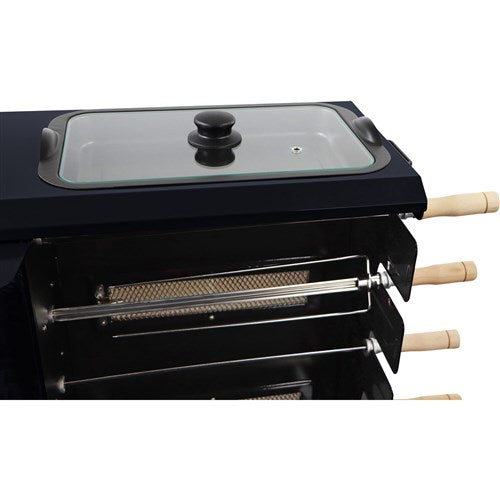 Brazilian Flame - Gas Rotisserie Brazilian Grill, 5 Skewer Unit, Upper Tray INCLUDED - Black-United Backyard