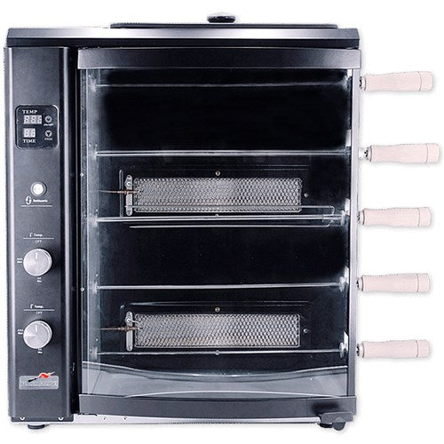 Brazilian Flame - Gas Rotisserie Brazilian Grill, 5 Skewer Unit, Upper Tray INCLUDED - Black-United Backyard