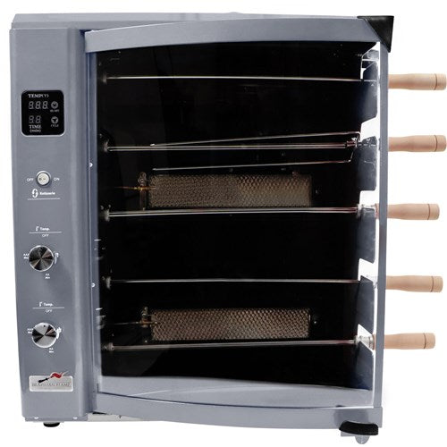 Brazilian Flame - Gas Rotisserie Brazilian Grill, 5 Skewer Unit, Upper Tray INCLUDED - Silver-United Backyard
