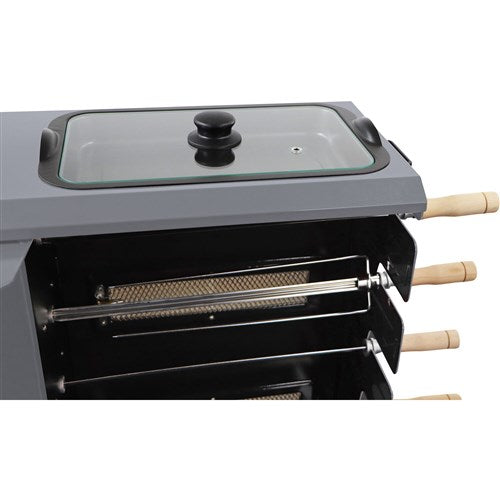 Brazilian Flame - Gas Rotisserie Brazilian Grill, 5 Skewer Unit, Upper Tray INCLUDED - Silver-United Backyard