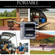 Brazilian Flame - Gas Rotisserie Brazilian Grill, 5 Skewer Unit, Upper Tray INCLUDED - Silver-United Backyard