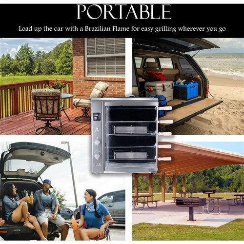 Brazilian Flame - Gas Rotisserie Brazilian Grill, 5 Skewer Unit, Upper Tray INCLUDED - Silver-United Backyard